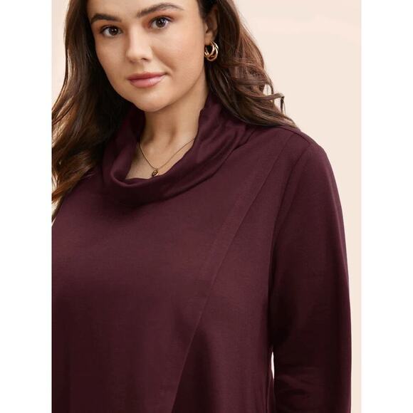 BloomChic 4X Plus Size Burgundy Turtleneck Sweatshirt Wrap Long Sleeve Curvy Top - Picture 3 of 4